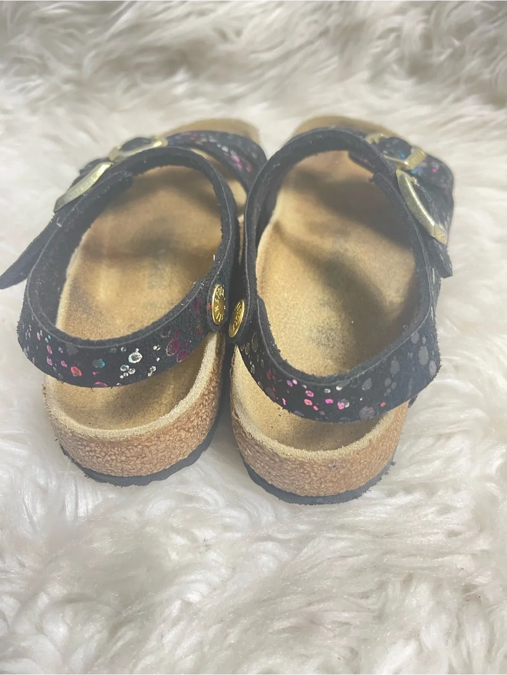 Birkenstock Rio Girls Black Glitter confetti Buckle Sandals USSZ12